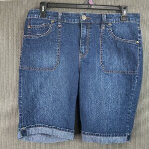 Gloria Vanderbilt Womens 14 Blue Bermuda Denim Shorts All-Around Slimming Effect